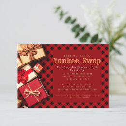 Convite Partido Rustic Red Buffalo Check Yankee Swap Holid