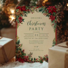 Convite Partido Rustic Red Poinsettia Feriado