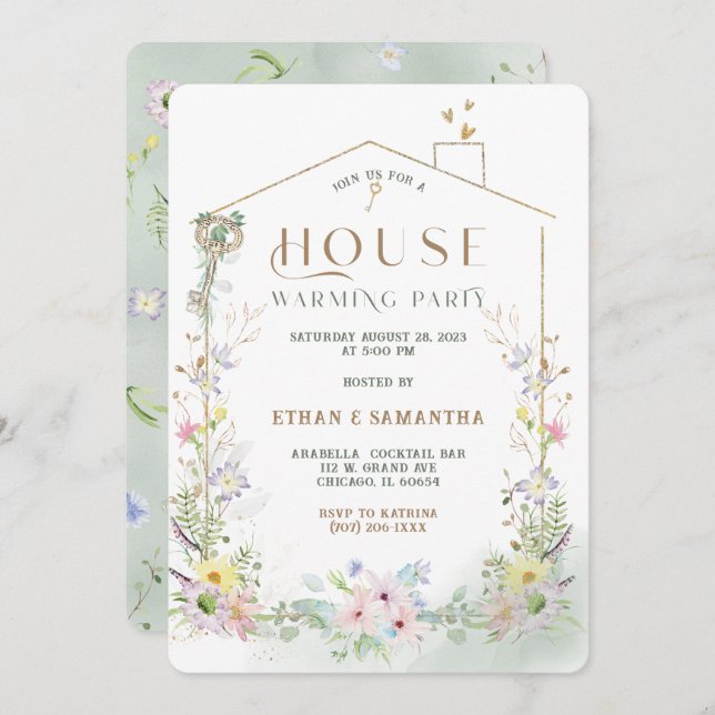 Convite Partido Rustic Wildflower Housearming Modelo (Frente/Verso)