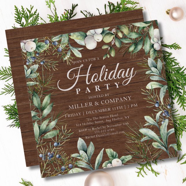 Convite Partido Rustic Winter Floral Corporate Holiday (Criador carregado)