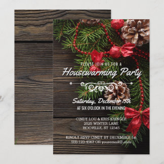 Convite Partido Rustic Winter Holiday Housearming