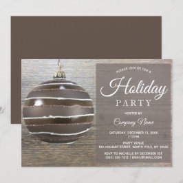Convite Partido Rustic Wood Ornament Corporate Holiday
