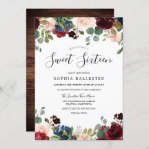Partido Rustic Wood Red Burgundy Floral Sweet 16