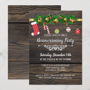 Convite Partido Rustic Wood Winter Holiday Housearming