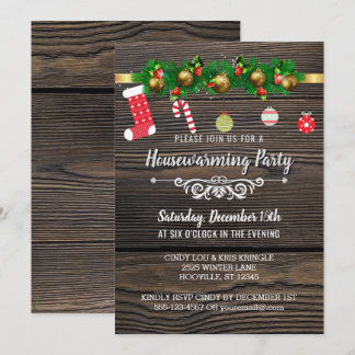 Convite Partido Rustic Wood Winter Holiday Housearming
