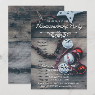 Convite Partido Rustic Wood Winter Holiday Housearming