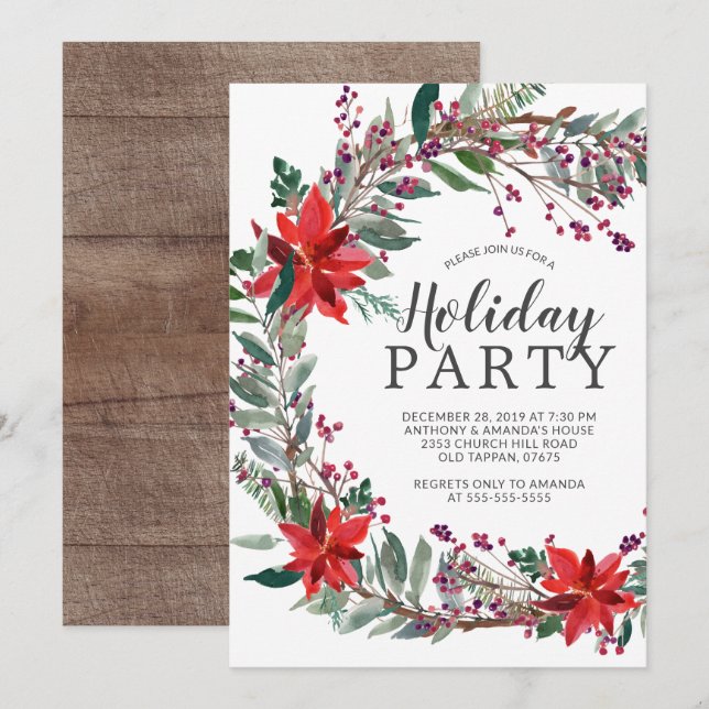 Convite Partido Rustic Wreath Holiday (Frente/Verso)