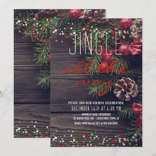 Convite Partido Rustic Wreath Holiday Jingle Todo o Caminh