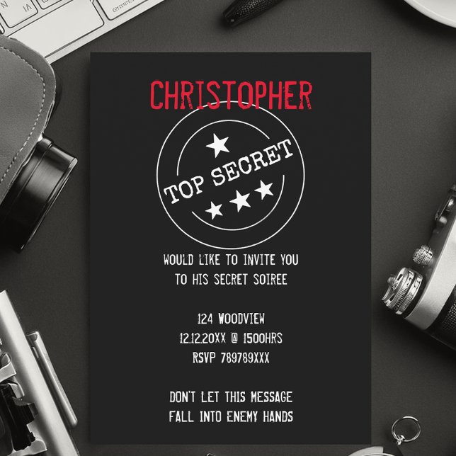 Convite Partido SECRETO TOP Personalizado (Top Secret party invites not just for kids)