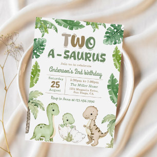 Convite Partido segundo aniversário Dinossauro Dois-A-Saur