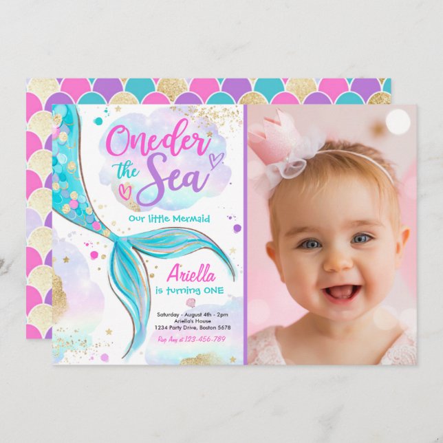 Convite Partido Sereia primeiro aniversario ONEder the Sea (Frente/Verso)
