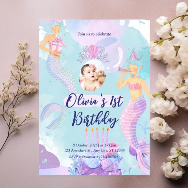 Convite Partido Sereia primeiro aniversario ONEder the Sea (Criador carregado)