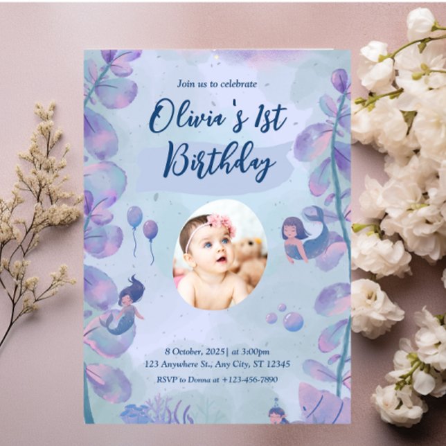 Convite Partido Sereia primeiro aniversario ONEder the Sea (Criador carregado)