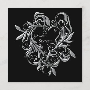 Convite Partido Silver Filigree Heart Doce 16