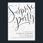 Convite Partido Surpresa da Caligrafia Moderna Preta e Bra<br><div class="desc">O convite de festas surpreendente moderno apresenta um roteiro de festa surpresa para na moda caligrafia e brilha em preto e branco,  limpo e simples,  convite para adultos surpresa de excelente para qualquer idade. A cor branca do fundo pode ser alterada para qualquer cor de sua escolha.</div>