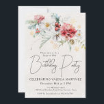 Convite Partido Surpresa do aniversário de 30 anos de Flor<br><div class="desc">As flores brancas e vermelhas das aquarelas de inverno estão aninhadas em folhas e folhagem verdes de sábado macio. Flocos de neve Dourados adicionam um toque festivo. Uma escrita elegante,  simples e moderna dá-lhe uma vibração aberta e arejada. Há também um boquete floral de inverno nas costas.</div>