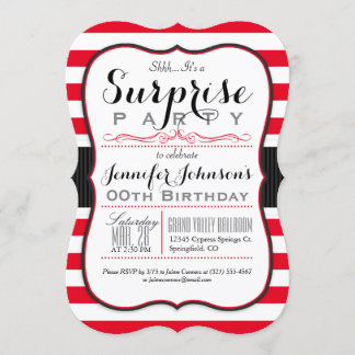Convite Partido Surpresa do Scarlet Red & White Strips