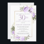 Convite Partido Surpresa Dourada Floral aniversário de 30<br><div class="desc">Honre uma mulher especial com este convite de festas aniversário de 30 anos de surpresa elegante e feminina. 30 é escrito em texto roxo grande. O Partido da Surpresa de Aniversário segue. O nome do convidado é também em letras de maiúsculas roxas. O resto do texto é cinza de pomba...</div>
