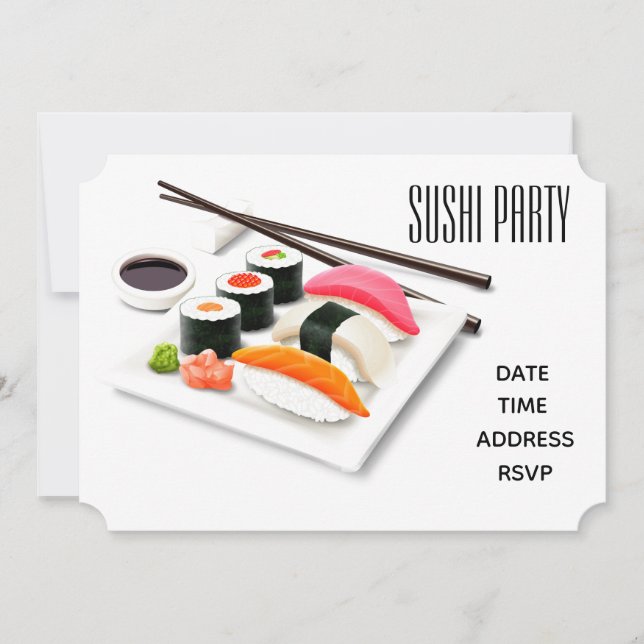 Convite Partido Sushi Na moda Moderno Japonês (Frente)