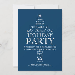 Convite Partido Tannenbaum Typográfico Cobalt Holiday