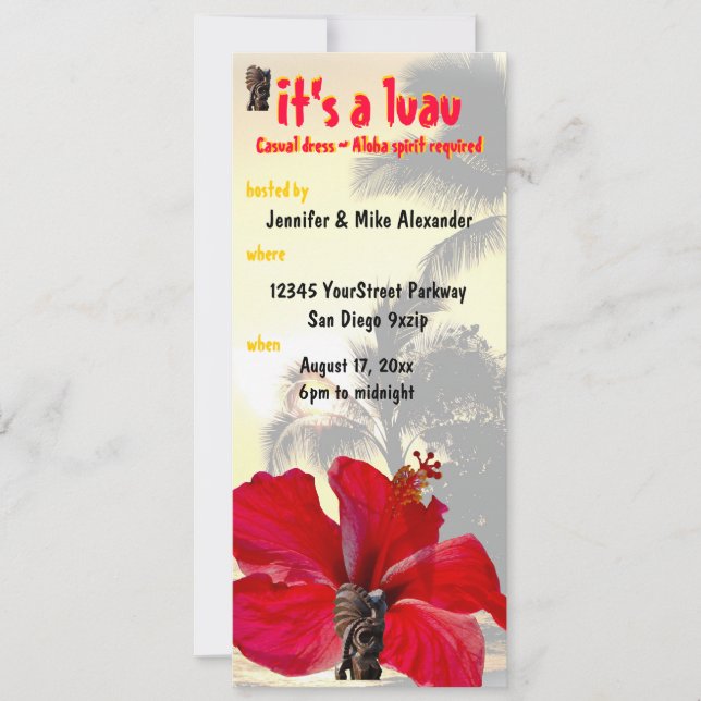 Convite Partido Tiki Palm Tree Luau (Frente)