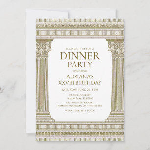 Convite Partido Toga com o Tema das Colunas Romanas Marrom