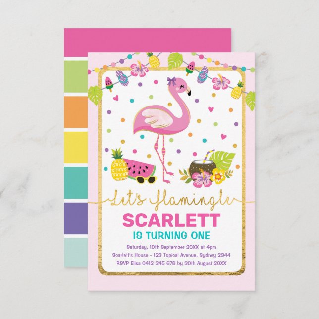 Convite Partido tropical das meninas coloridas do (Frente/Verso)