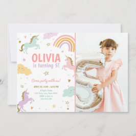 Convite Partido Unicórnio - Arco-Íris Mágico Unicórnio Nas