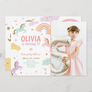Convite Partido Unicórnio - Arco-Íris Mágico Unicórnio Nas