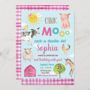 Convite Partido velho dos animais do rosa do Barnyard de