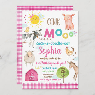 Convite Partido velho dos animais do rosa do Barnyard de