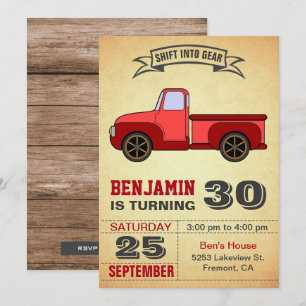 Convite Partido Vintage Red Truck aniversário de 30 anos