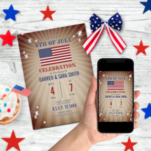 Convite Partido Vintage Stars American Flag 4 de julho