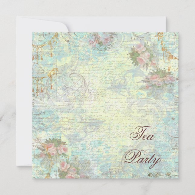 Convite Partido Vitoriano Rosa Rosa Tea (Frente)