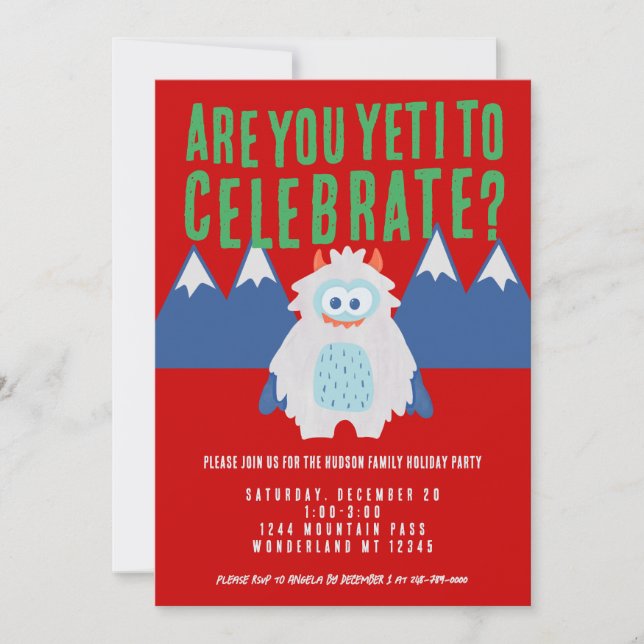 Convite Partido Whimsical Yeti Holiday (Frente)