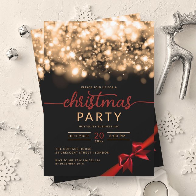 Convite Partido Xmas da Empresa Esparta Dourada Winter (Gold Winter Sparkling Company Xmas Party Invitation)