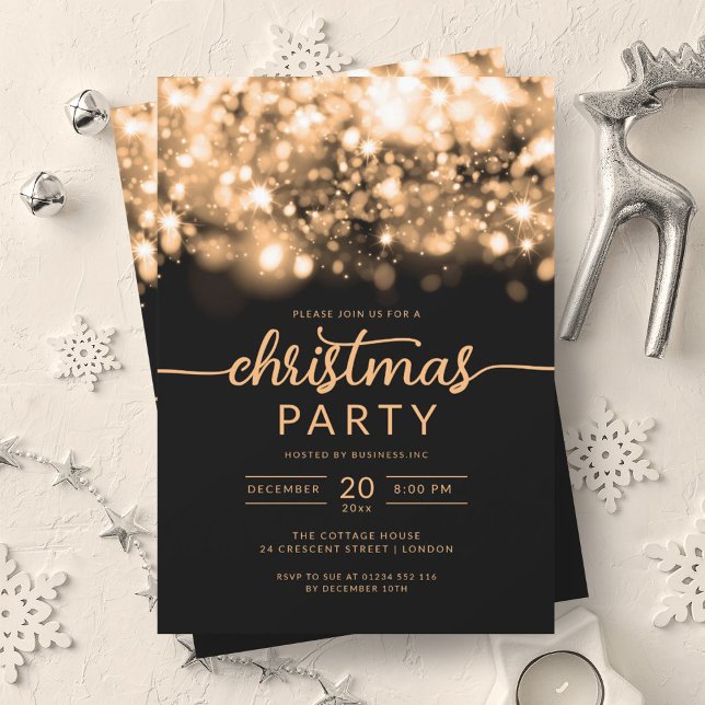 Convite Partido Xmas da Empresa Espetacular Glam Dourado W (Glam Gold Winter Sparkling Company Xmas Party Invitation)