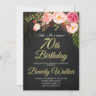 Convite Parto de 70 Surpresa de Chalkboard Mulheres Florai