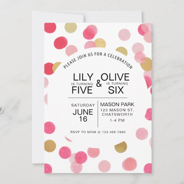 Convite Parto de Aniversário, aniversário do Confetti Birt (Frente)