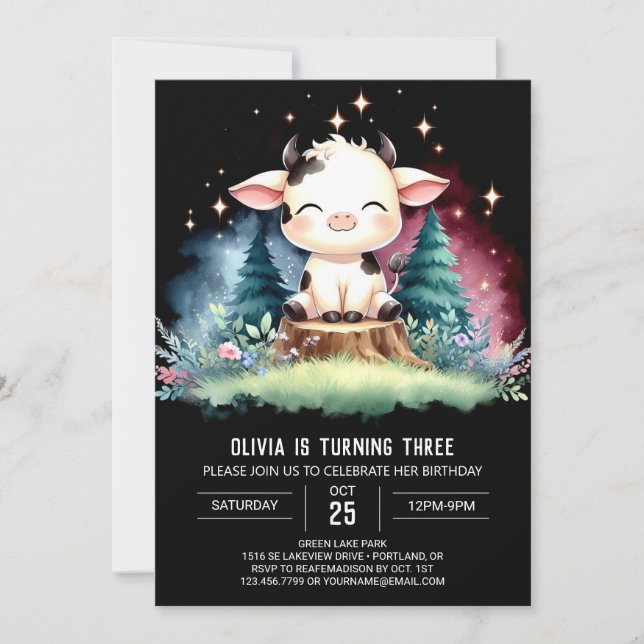 Convite Parto de Barnyard Kids Cow Birthday (Frente)