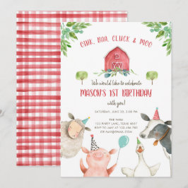 Convite Parto do Quintal Red Gingham Barnyard