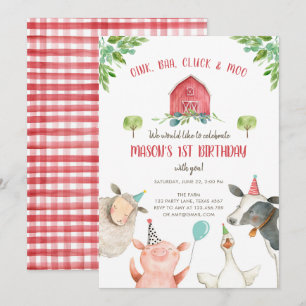Convite Parto do Quintal Red Gingham Barnyard