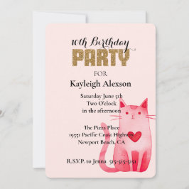 Convite Parto Dourado de Glitter de Coração Rosa