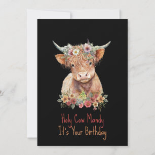 Convite Parto Floral Cute Personalizado da Vaca Highland
