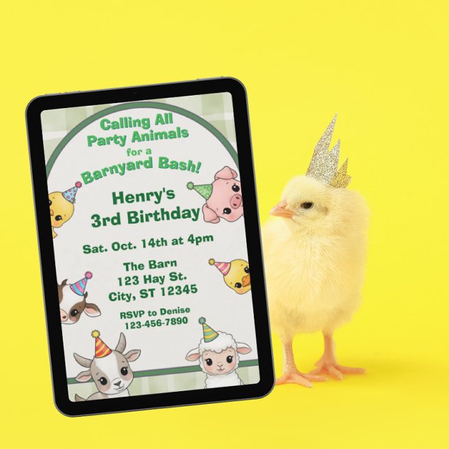 Convite Party Animal Barnyard Bash Birthday (Criador carregado)