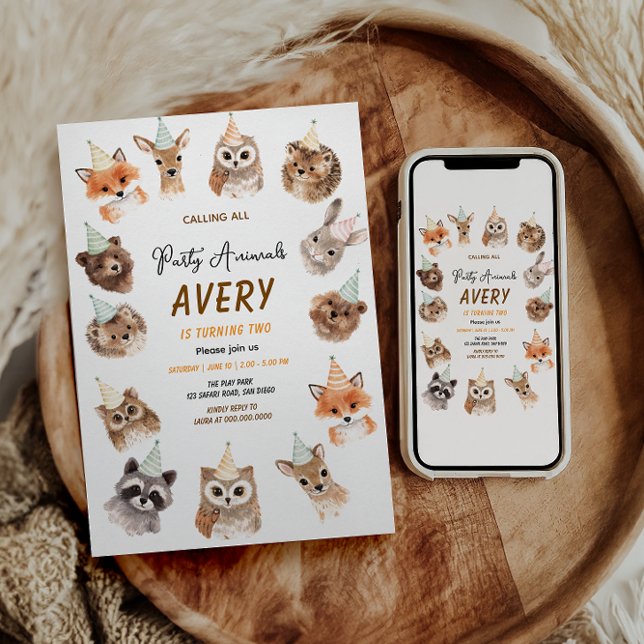 Convite Party Animals 2nd Birthday | Cute Jungle Animal (Party Animals 2nd Birthday | Cute Jungle Animal Invitation
)