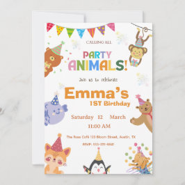 Convite Party Animals First Birthday Invitation