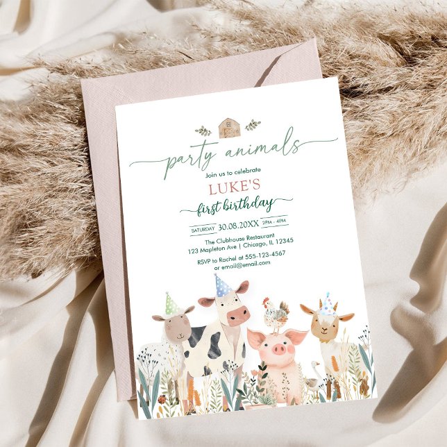 Convite Party Animals Kids Birthday Invitation (Criador carregado)