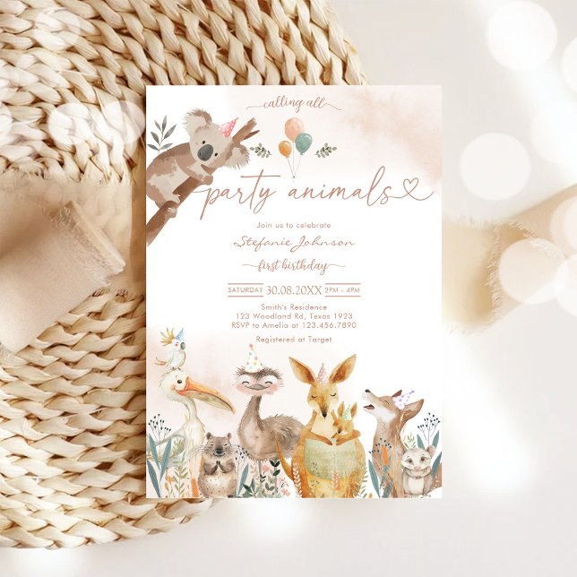 Convite Party Animals Kids Birthday Invitation (Criador carregado)