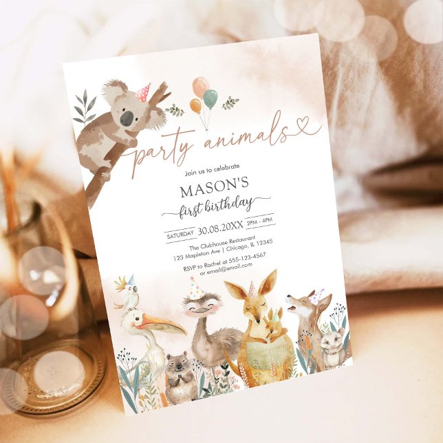 Convite Party Animals Kids Birthday Invitation (Criador carregado)
